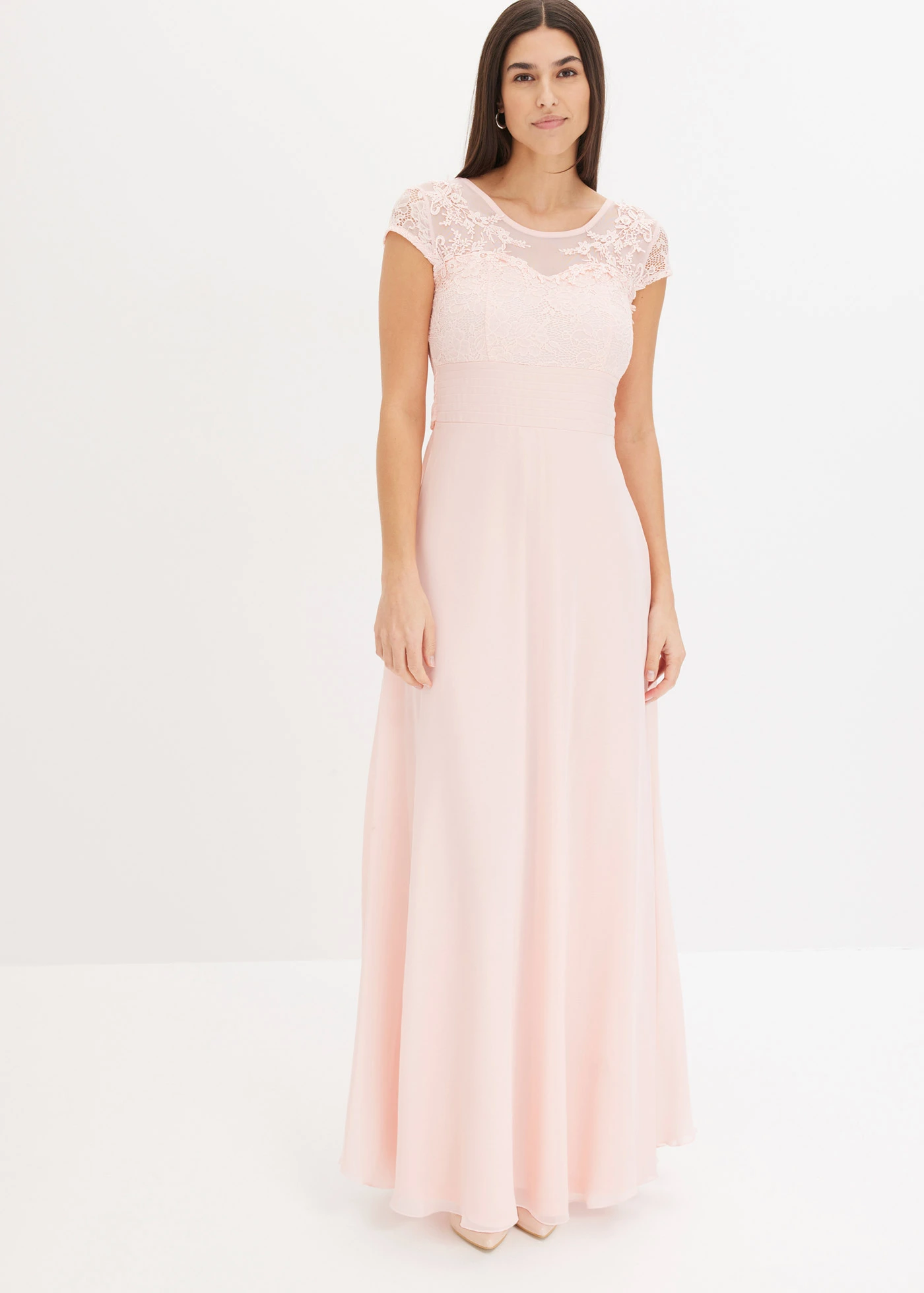 Chiffon jurk met kant • parelroze • bonprix online shop