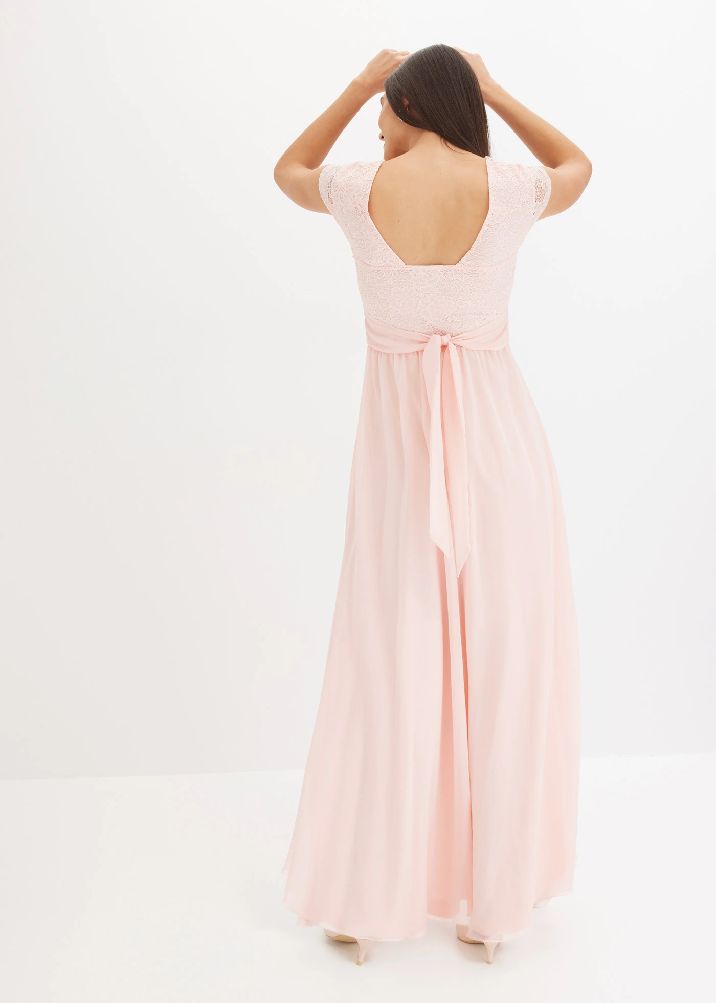 Chiffon jurk met kant • parelroze • bonprix online shop