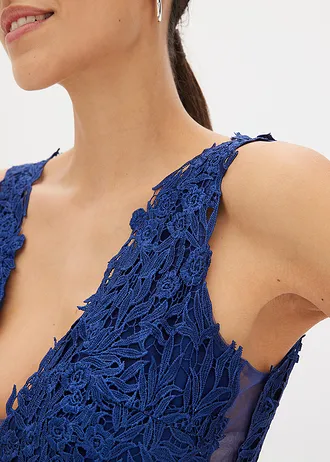Długa sukienka z tiulu z koronką • kobaltowy • bonprix obchod