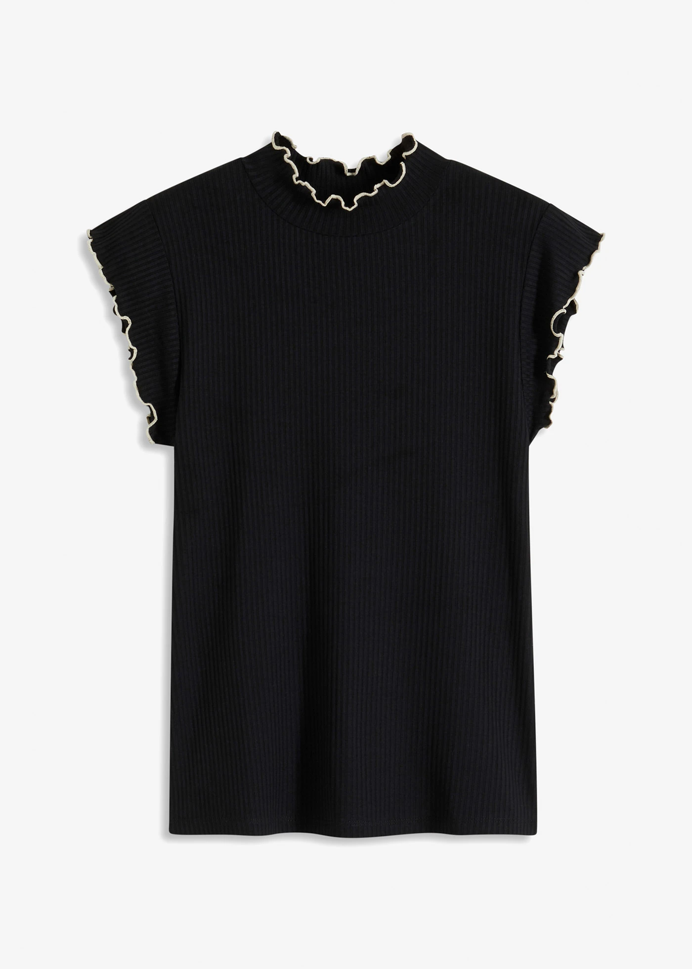 Geribd shirt in een viscosemix • zwart/wolwit • bonprix online shop