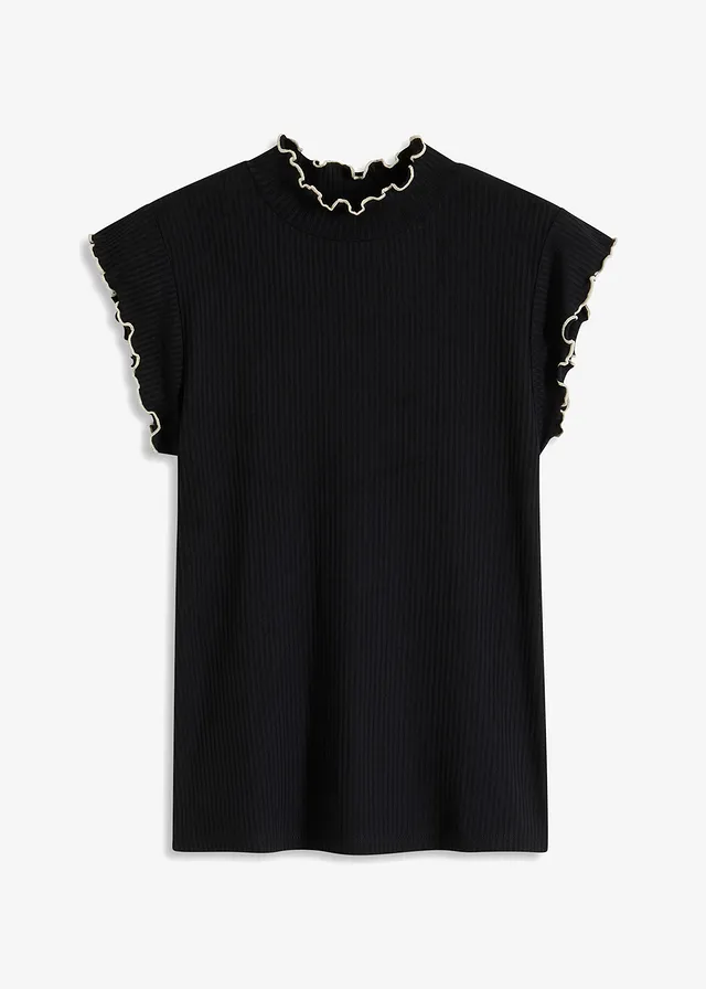 Geribd shirt in een viscosemix • zwart/wolwit • bonprix online shop