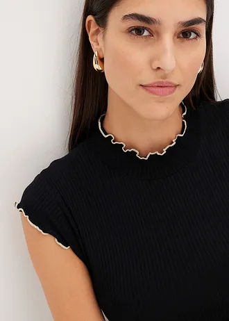 Bluză ripsată din amestec de viscoză • negru/ecru • magazin bonprix