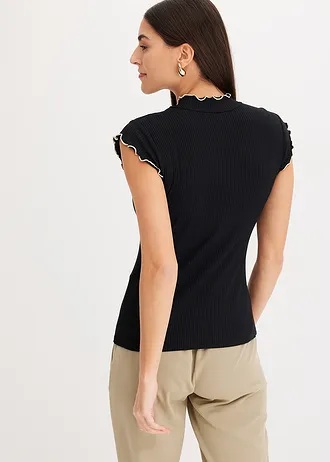 T-shirt côtelé en viscose extensible • noir-écru • Boutique bonprix