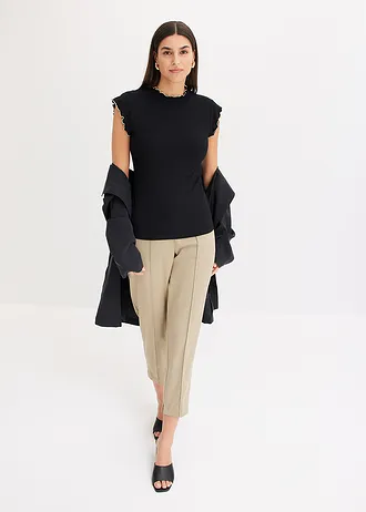 T-shirt côtelé en viscose extensible • noir-écru • Boutique bonprix