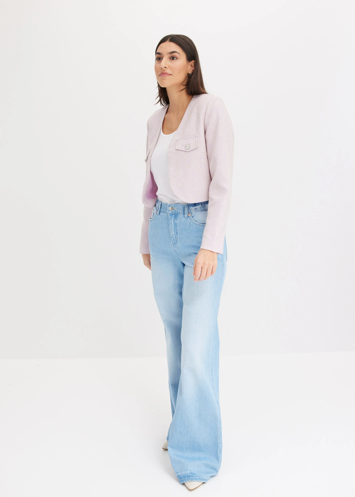 Korte blazer van bouclé • lila gemêleerd • bonprix online shop