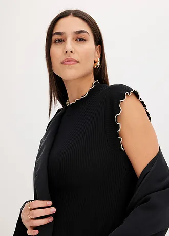 T-shirt côtelé en viscose extensible • noir-écru • Boutique bonprix