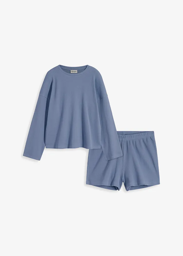 Costum de casă shorty din jerseu structurat