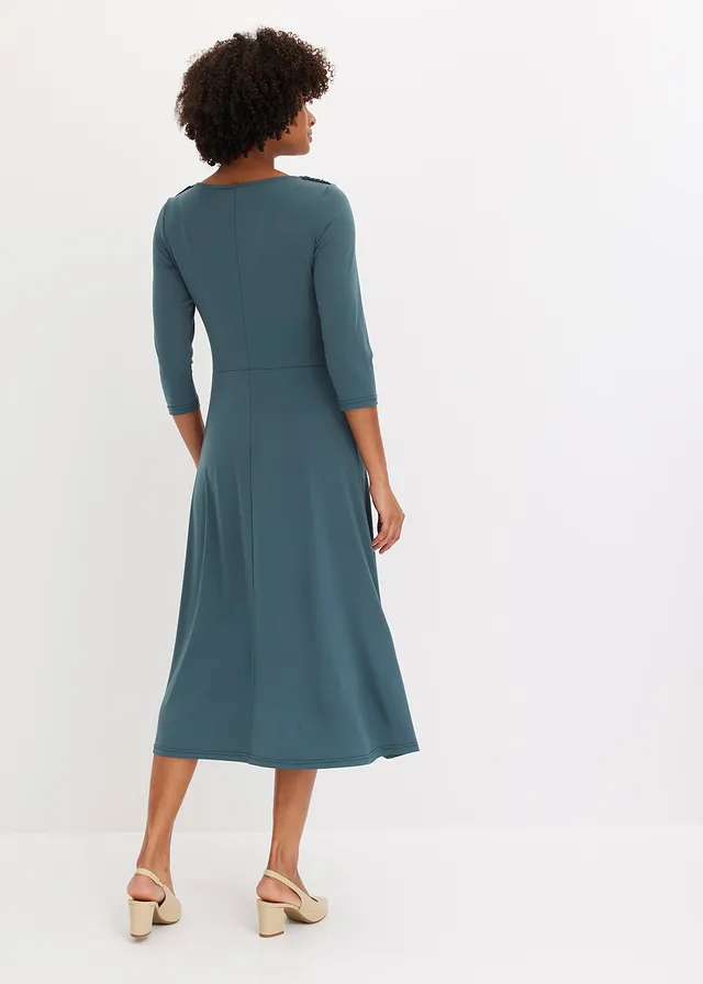 Midi jurk in wikkel-look met 3/4 mouwen • schaduwgroen • product-page.page-title-suffix