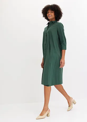 Robe-chemise en popeline solide • vert feuille • Boutique bonprix