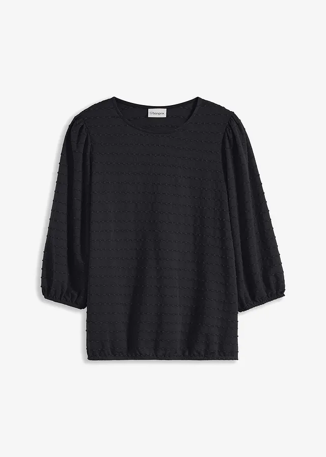 Shirt tuniek met structuur, Kleur: zwart