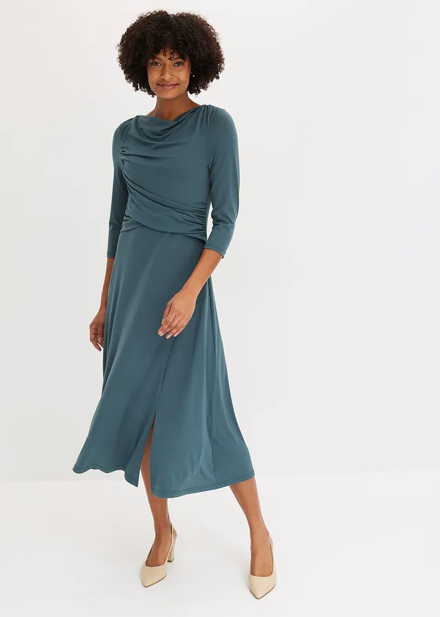 Midi jurk in wikkel-look met 3/4 mouwen • schaduwgroen • product-page.page-title-suffix