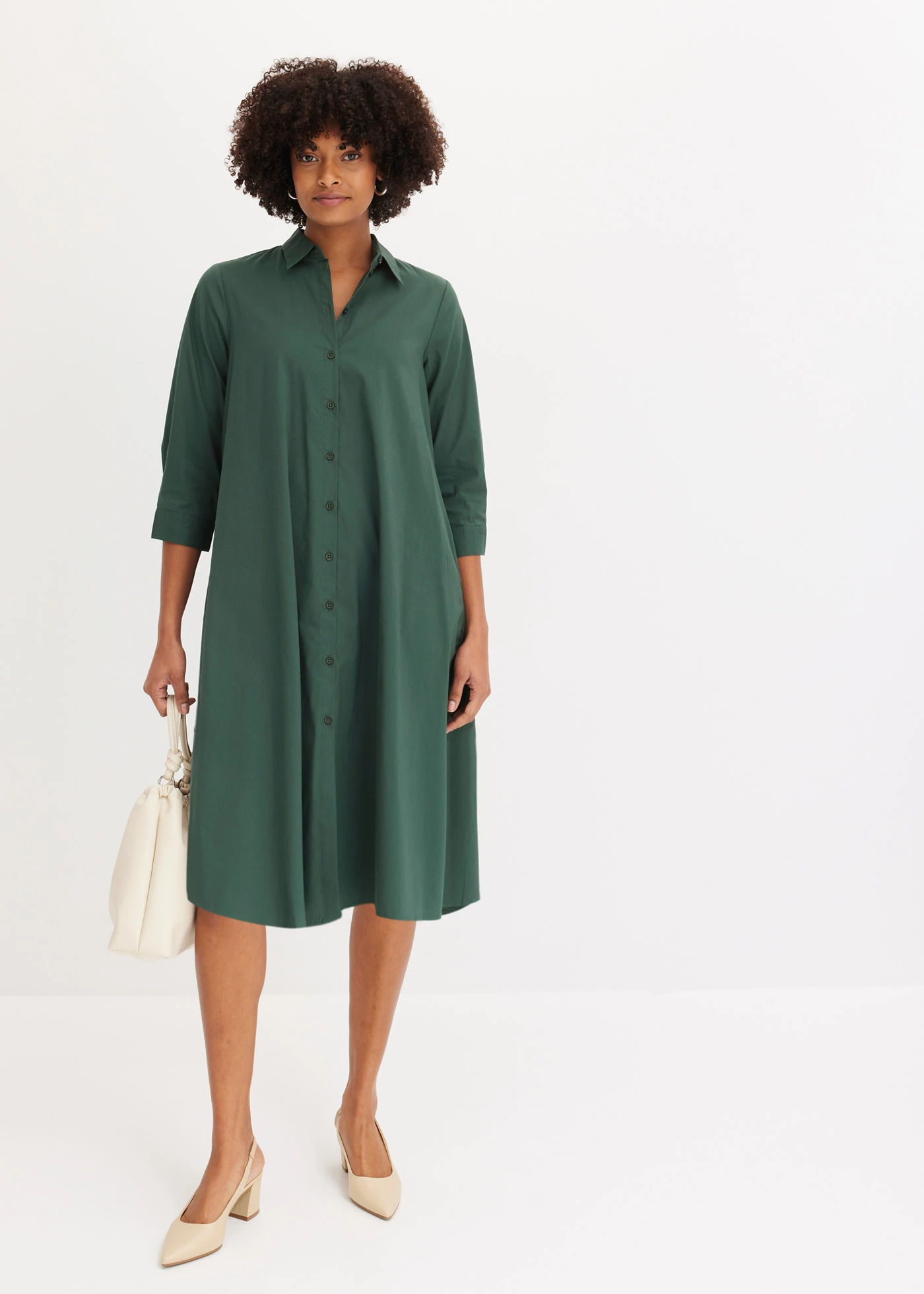 Rochie tip cămașă din poplin robust • verde-umbră • magazin bonprix