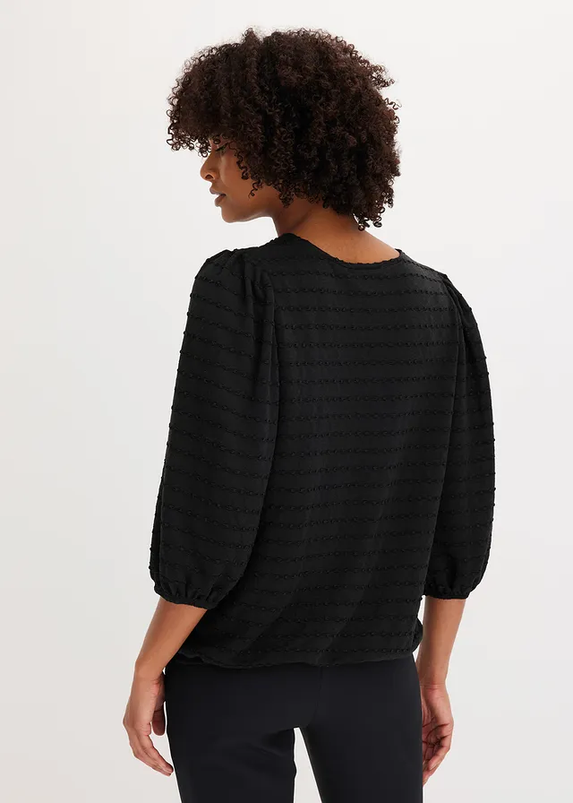 Shirt tuniek met structuur, Kleur: zwart