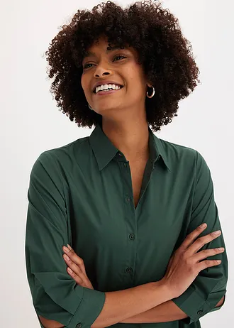 Rochie tip cămașă din poplin robust • verde-umbră • magazin bonprix