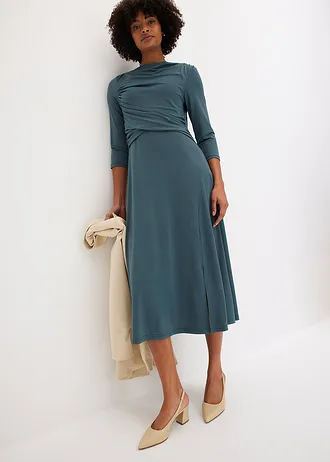 Robe midi drapée à manches 3/4 • vert feuille • Boutique bonprix