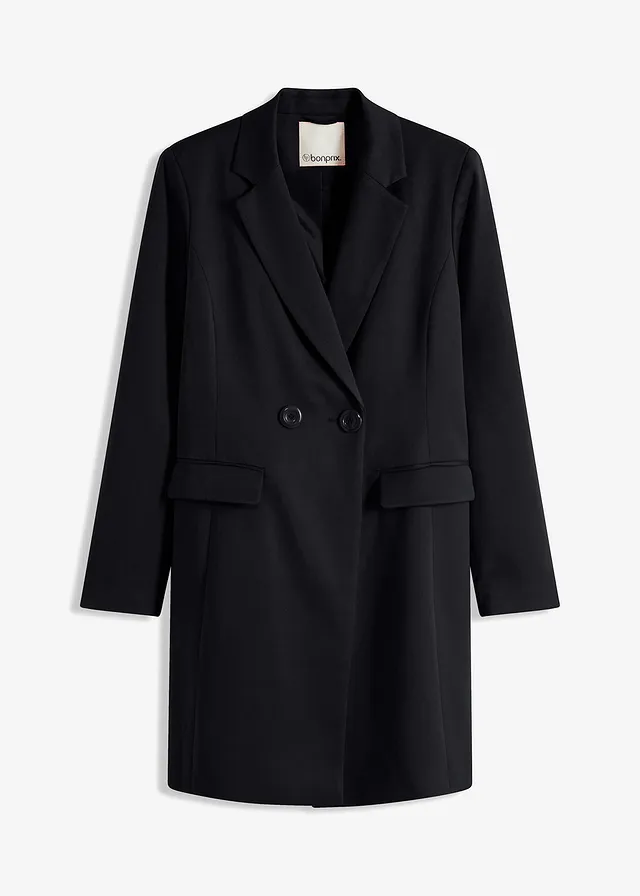 Blazer lung cu guler în V, mâneci lungi • negru • magazin bonprix