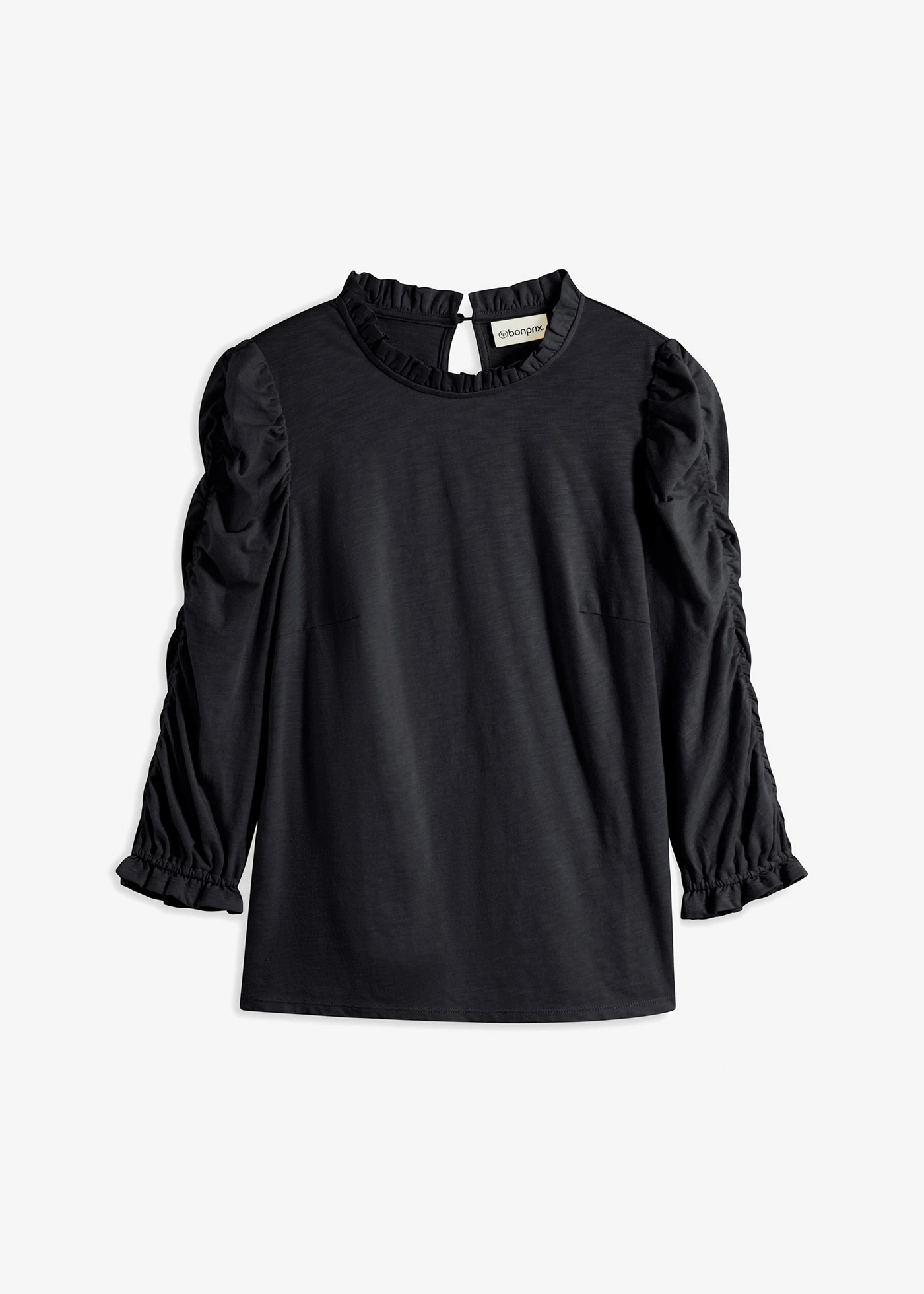 Triko s 3/4 rukávem a nařasením • černá • bonprix obchod