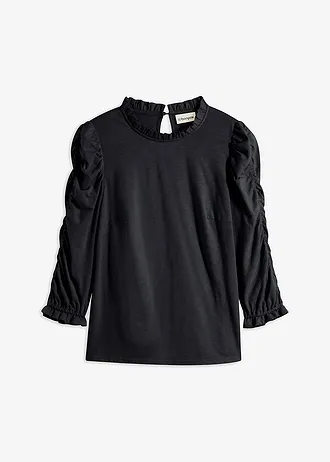 Triko s 3/4 rukávem a nařasením • černá • bonprix obchod