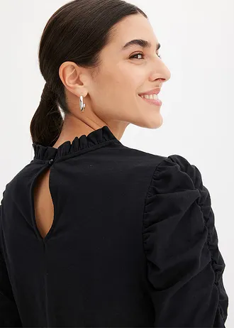Triko s 3/4 rukávem a nařasením • černá • bonprix obchod