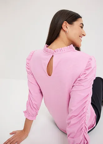 Triko s 3/4 rukávem a nařasením • jemně pink • bonprix obchod