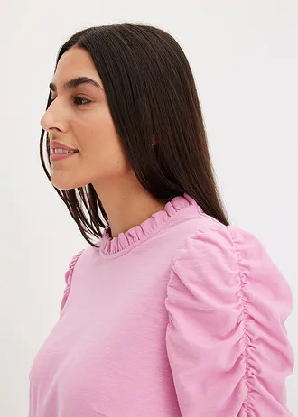 Triko s 3/4 rukávem a nařasením • jemně pink • bonprix obchod
