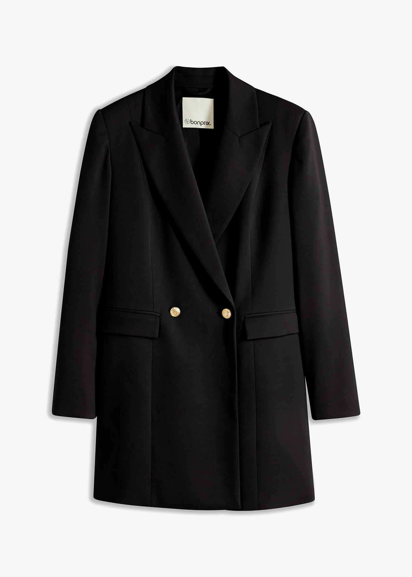 Long blazer à boutons décoratifs • noir • Boutique bonprix