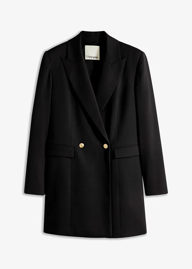 Lange blazer met decoratieve knopen, Kleur: zwart