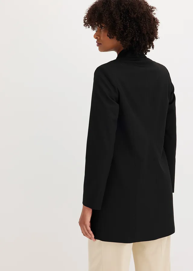 Long blazer à boutons décoratifs, Couleur: noir
