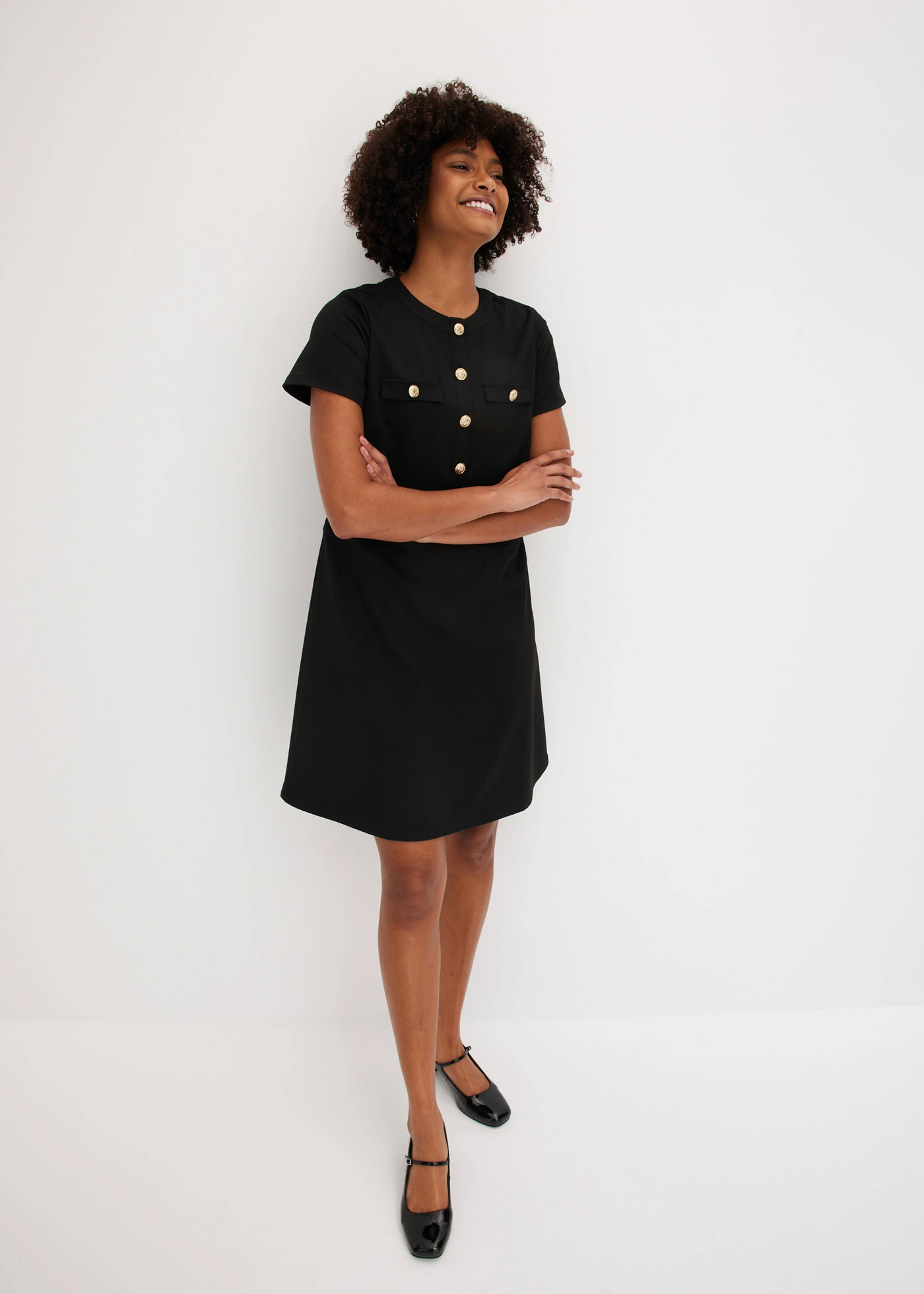 Mini jurk met licht uitlopende rok • zwart • bonprix online shop