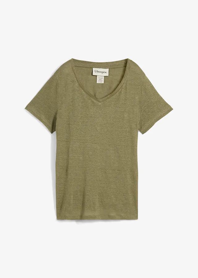 T-shirt van puur linnen • olijfgroen • bonprix online shop