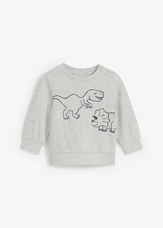 Sweat-shirt bébé en coton doux, imprimé dinosaure, Couleur: gris clair chiné imprimé