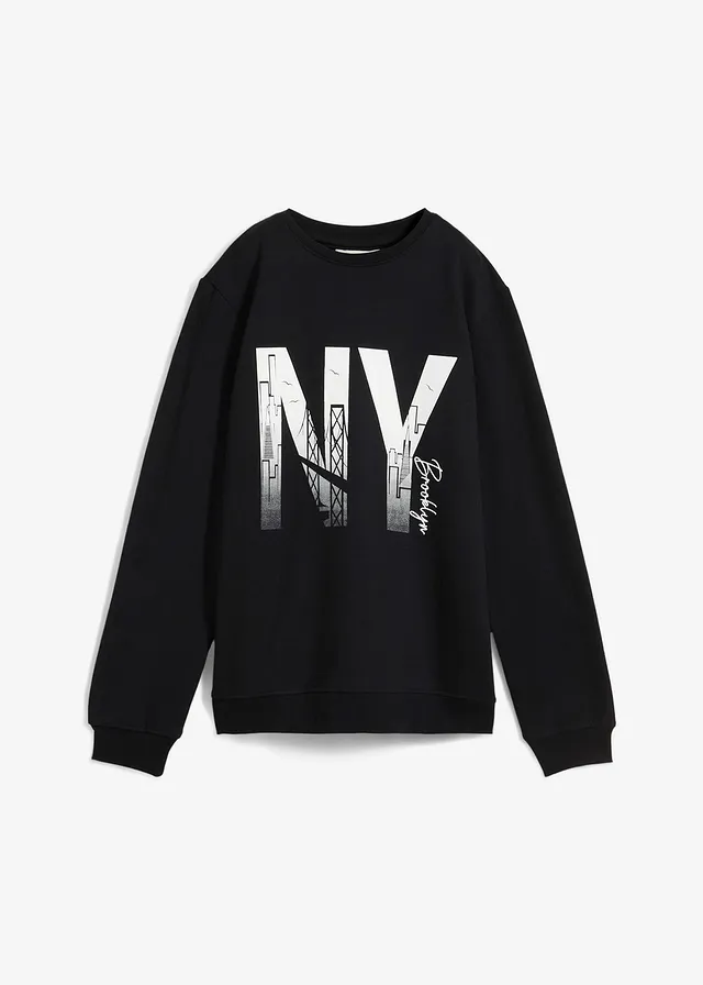 Sweat-shirt doux en coton mélangé, Couleur: noir imprimé