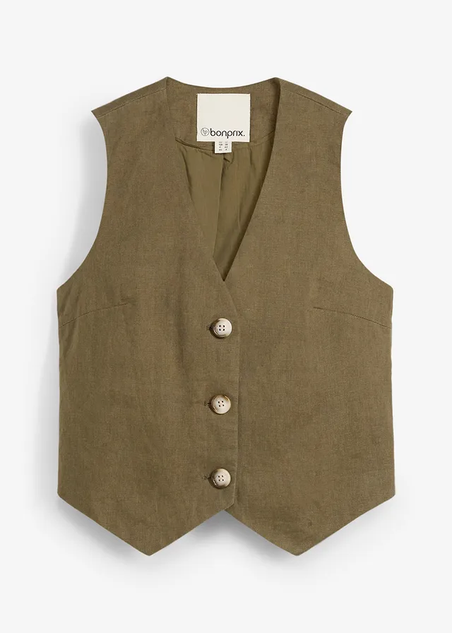 Gilet sans manches 100 % lin, Couleur: olive foncé