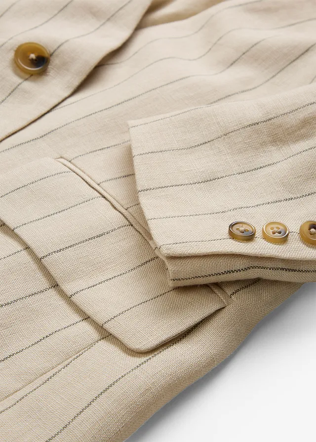 Blazer sans col 100% lin • sable clair rayé • product-page.page-title-suffix