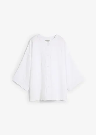 Chemisier oversize 100% lin, Couleur: blanc