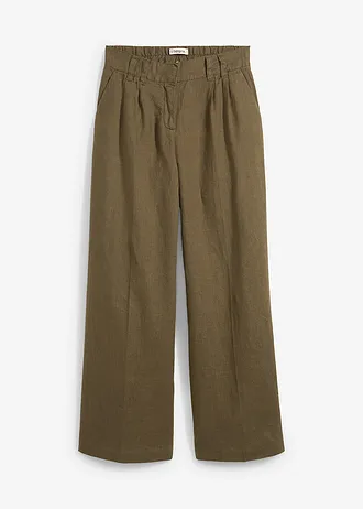Pantalon à pinces 100% lin, Couleur: olive foncé