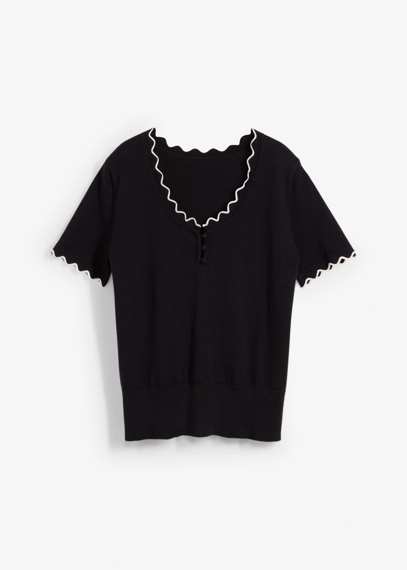 Fijn gebreide trui met zijde, 1/2 mouw • zwart/wolwit • bonprix online shop