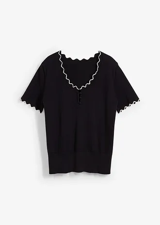 Fijn gebreide trui met zijde, 1/2 mouw • zwart/wolwit • bonprix online shop