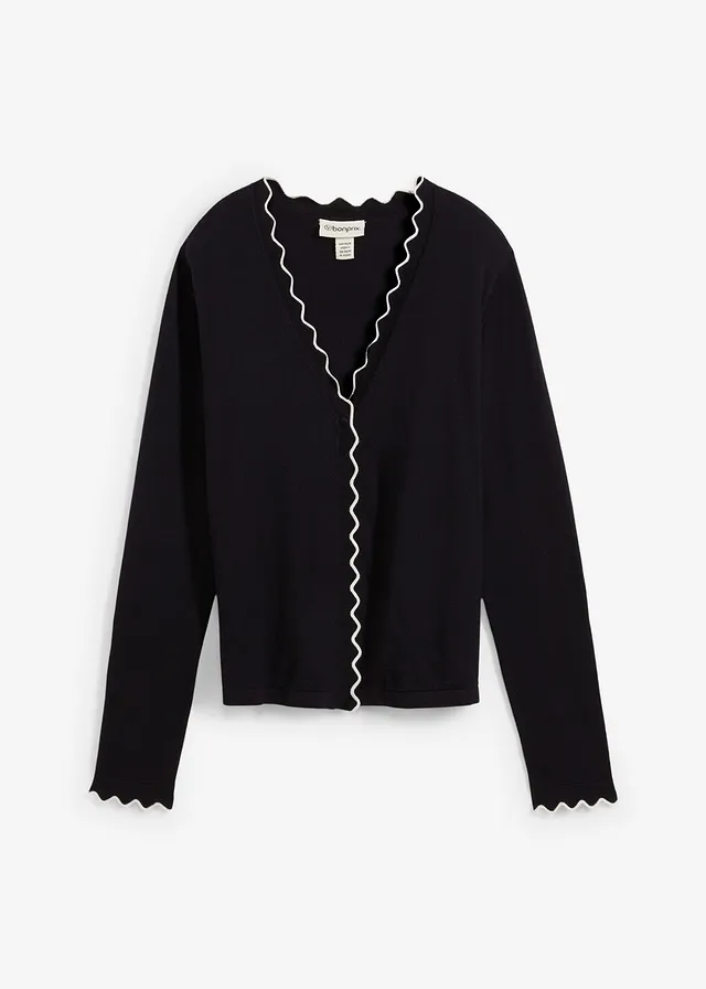 Gilet en fine maille contenant de la soie, Couleur: noir-blanc cassé