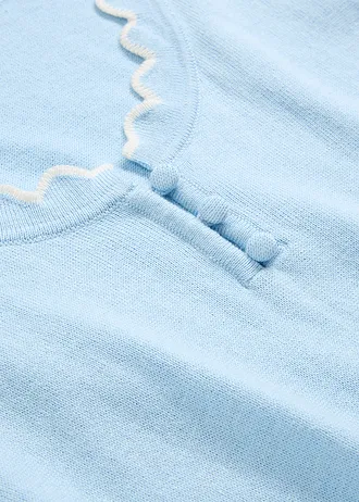 Fijn gebreide trui met zijde, 1/2 mouw • ijsblauw-wolwit • bonprix online shop