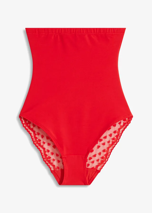 Sterk corrigerende hipster met kant, high waist, Kleur: aardbeirood