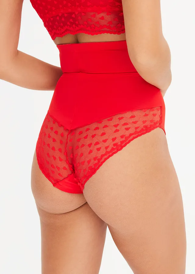 Sterk corrigerende hipster met kant, high waist, Kleur: aardbeirood
