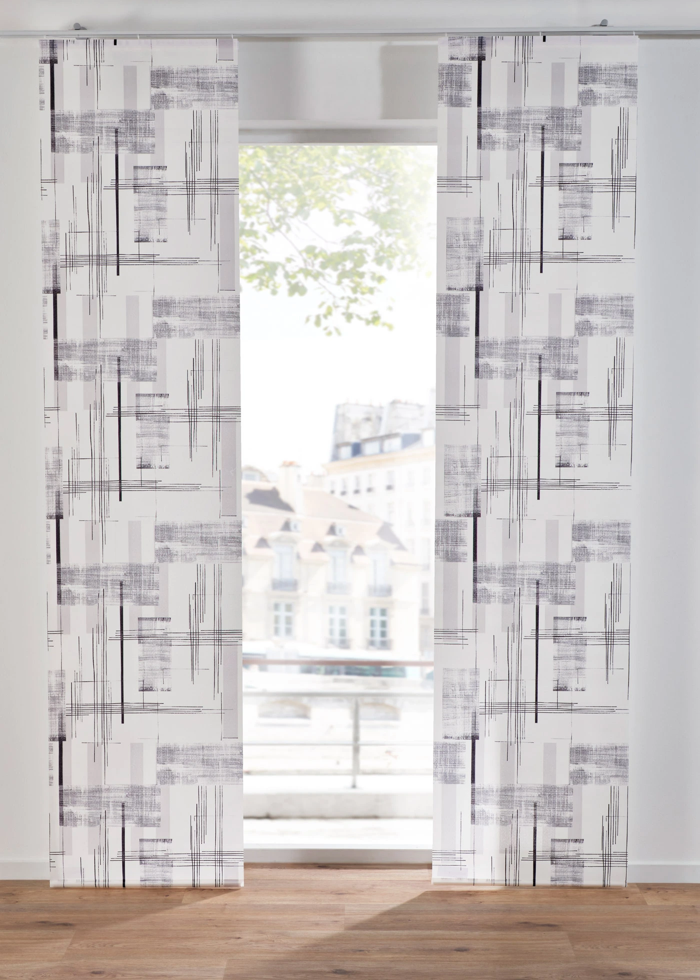 Panneau coulissant en voilage motif graphique (1 pce.) • gris • Boutique bonprix