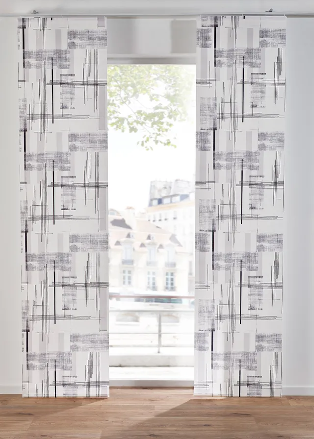 Panneau coulissant en voilage motif graphique (1 pce.) • gris • Boutique bonprix