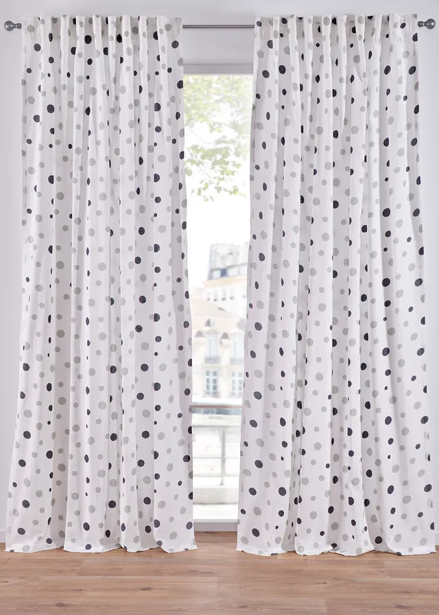 Gordijn van gerecycled polyester met stippenprint (1 stuk) • wit-grijs • bonprix online shop
