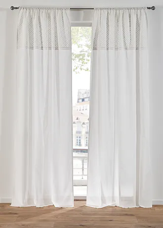 Rideau en coton avec broderie (1 pce) • blanc • Boutique bonprix