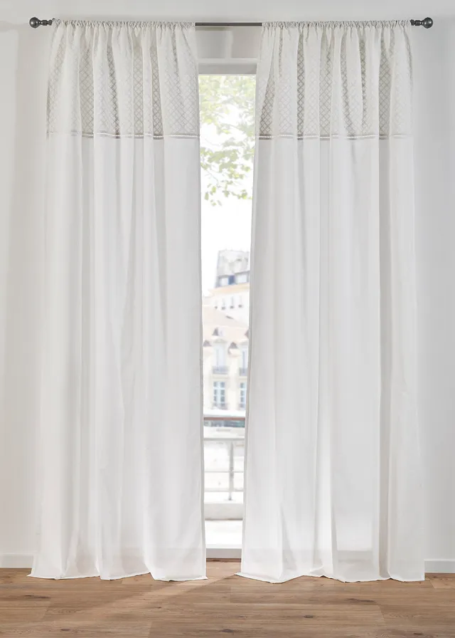 Rideau en coton avec broderie (1 pce), Couleur: blanc