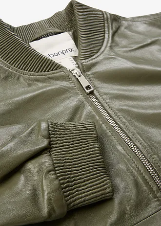 Leren blouson van lamsnappa • donkerolijfgroen • bonprix online shop