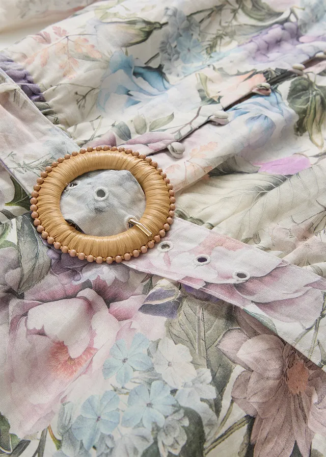 Ramie midi jurk (2-delige set met riem) • lila poudre gebloemd • product-page.page-title-suffix