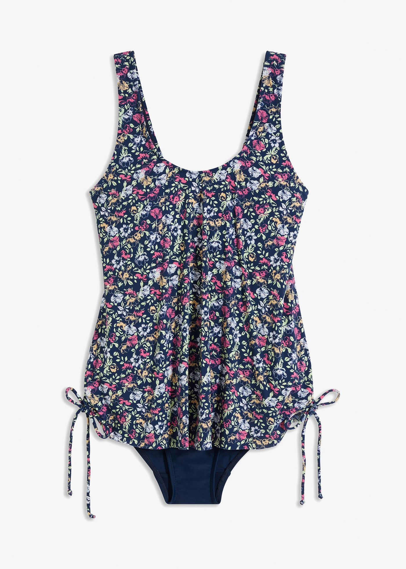 Costum de baie întreg cu fronseuri laterale • bleumarin, cu flori • magazin bonprix